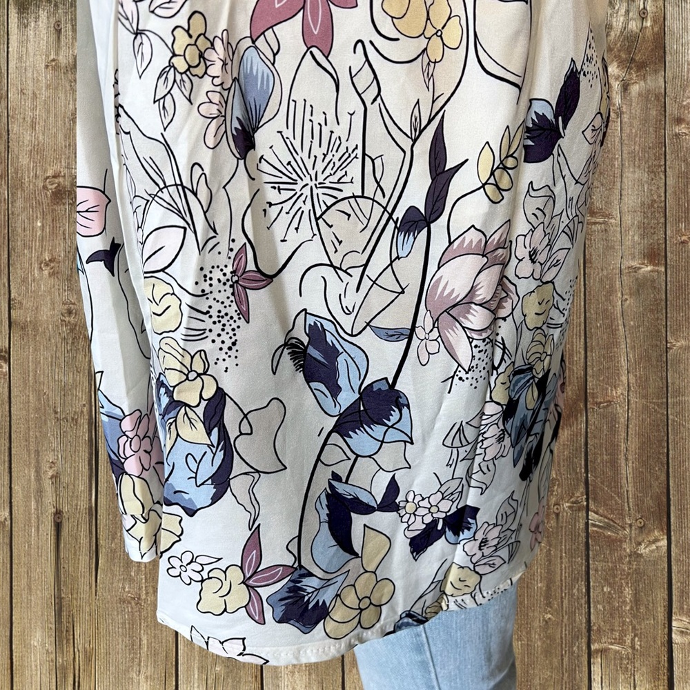 Miss look Lightweight Floral Bird 3/4 Bell Sleeve Boho Style Tunic Medium - Picture 10 of 13